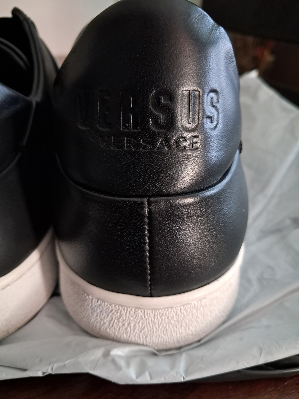 Versus Versace Black Leather Slip-On Sneakers with White Logo Strap. COA incl. - Picture 4 of 11